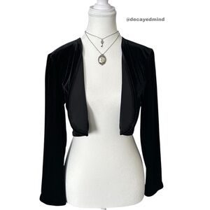 Y2K “JUMP” Black Crushed Velvet Cropped Long Sleeve Bolero